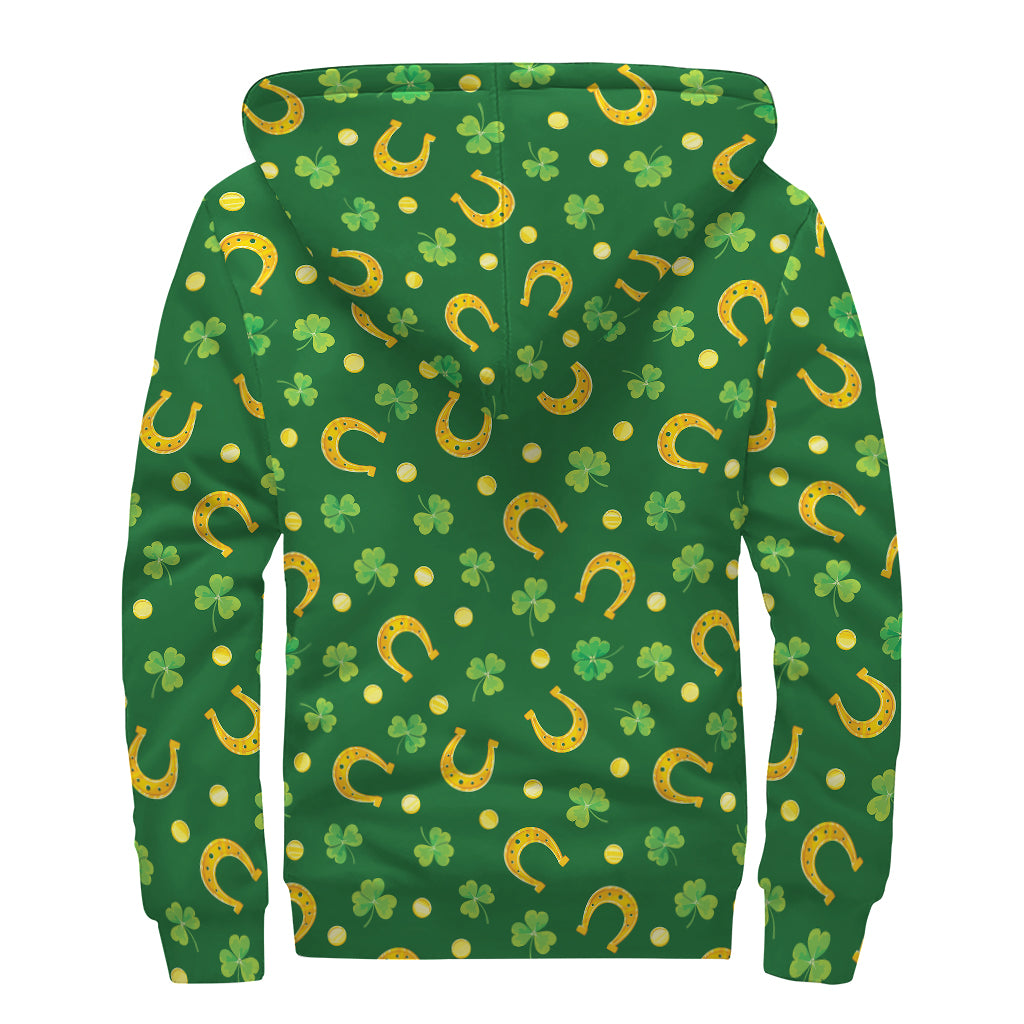 Irish Saint Patrick's Day Pattern Print Sherpa Lined Zip Up Hoodie
