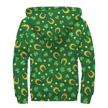Irish Saint Patrick's Day Pattern Print Sherpa Lined Zip Up Hoodie
