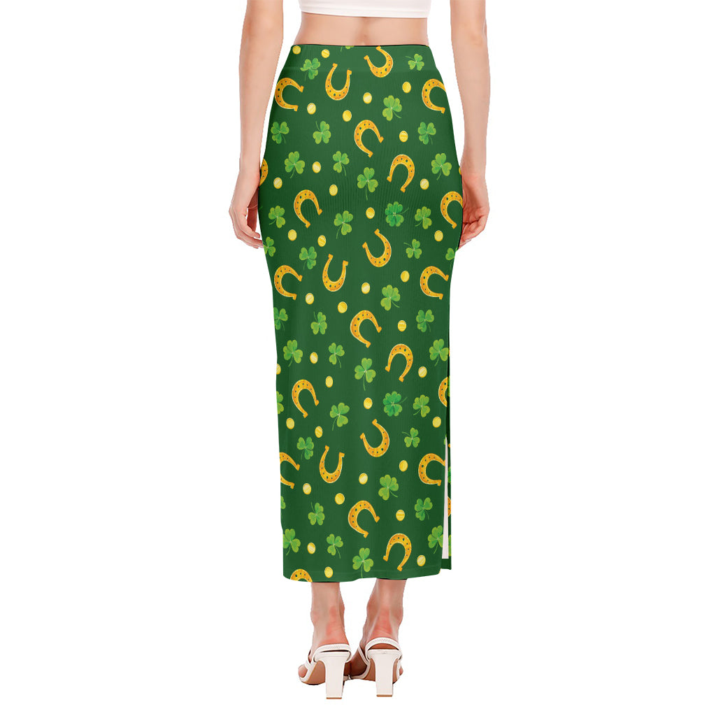 Irish Saint Patrick's Day Pattern Print Side Slit Maxi Skirt