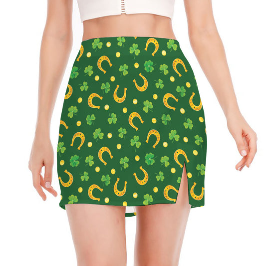 Irish Saint Patrick's Day Pattern Print Side Slit Mini Skirt