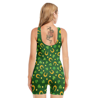 Irish Saint Patrick's Day Pattern Print Sleeveless One Piece Swimsuit