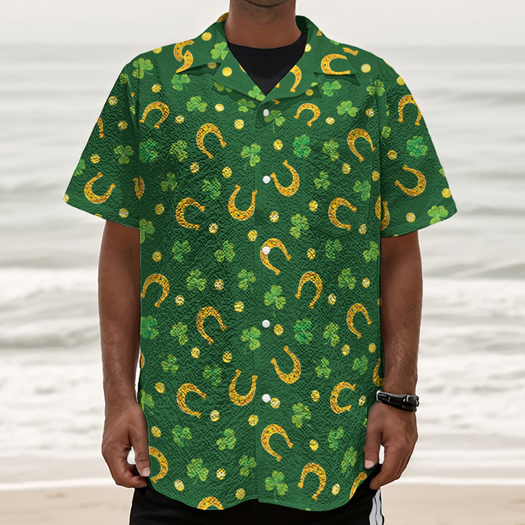 Irish Saint Patrick's Day Pattern Print Textured Short Sleeve Shirt