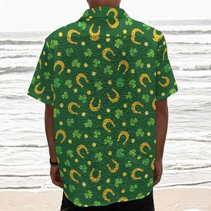 Irish Saint Patrick's Day Pattern Print Textured Short Sleeve Shirt