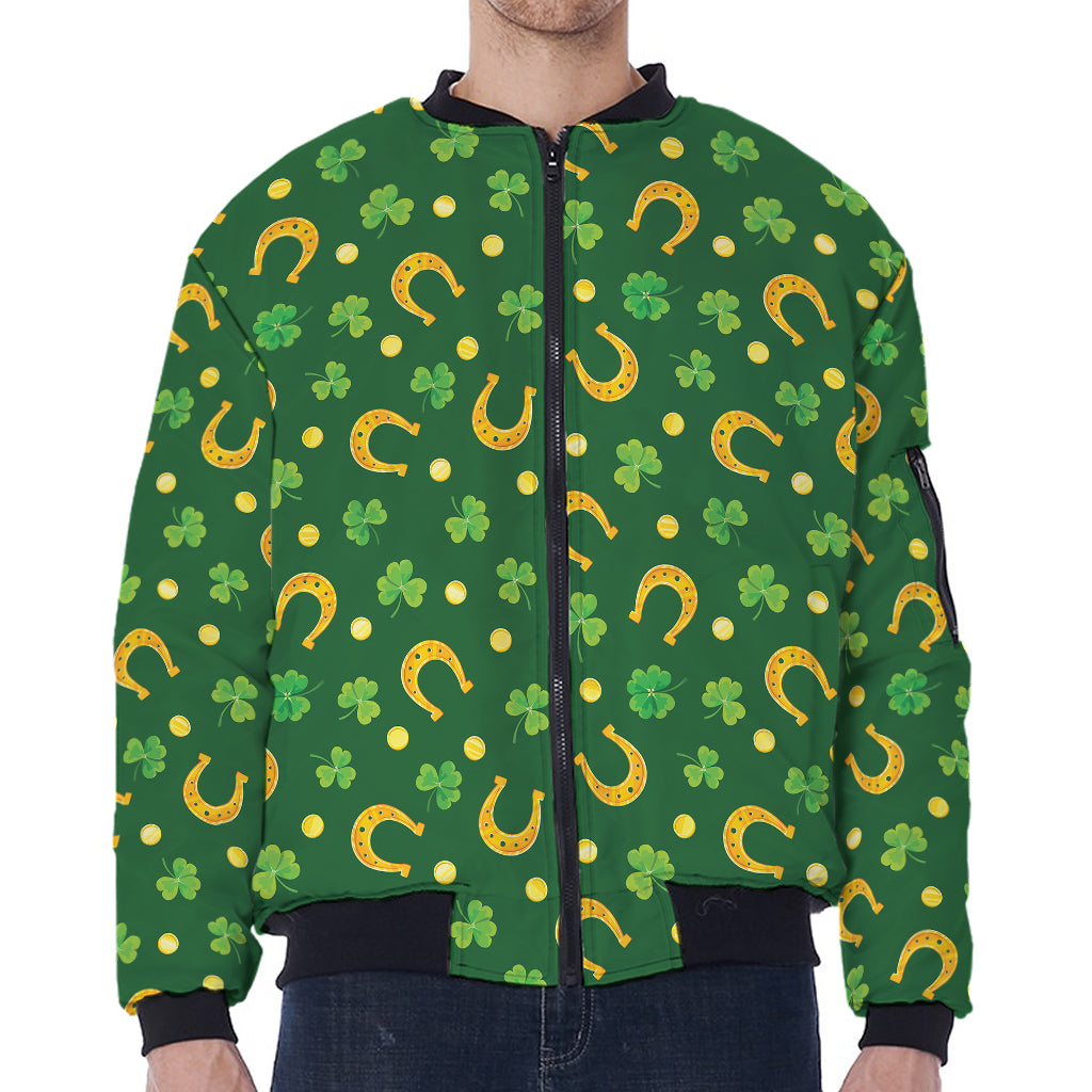 Irish Saint Patrick's Day Pattern Print Zip Sleeve Bomber Jacket