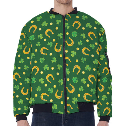 Irish Saint Patrick's Day Pattern Print Zip Sleeve Bomber Jacket