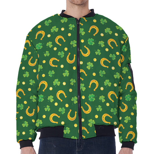 Irish Saint Patrick's Day Pattern Print Zip Sleeve Bomber Jacket