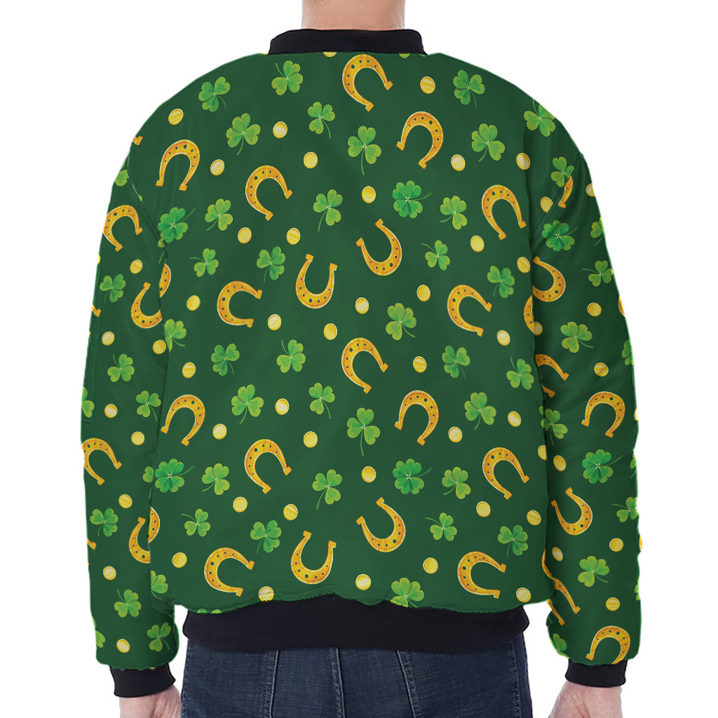 Irish Saint Patrick's Day Pattern Print Zip Sleeve Bomber Jacket