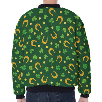 Irish Saint Patrick's Day Pattern Print Zip Sleeve Bomber Jacket