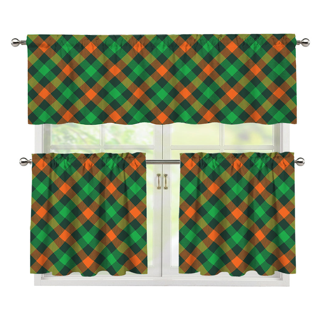 Irish Saint Patrick's Day Plaid Print 3 Piece Kitchen Curtains