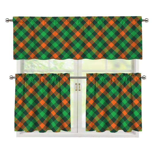 Irish Saint Patrick's Day Plaid Print 3 Piece Kitchen Curtains