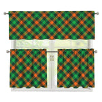 Irish Saint Patrick's Day Plaid Print 3 Piece Kitchen Curtains