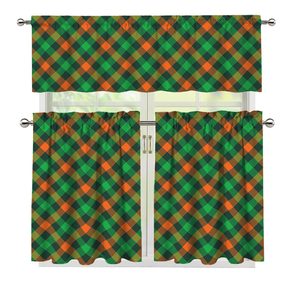 Irish Saint Patrick's Day Plaid Print 3 Piece Kitchen Curtains