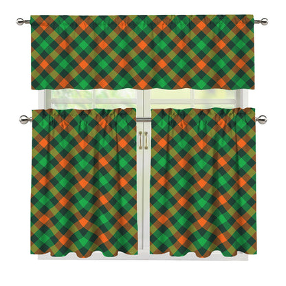 Irish Saint Patrick's Day Plaid Print 3 Piece Kitchen Curtains