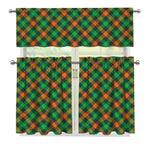 Irish Saint Patrick's Day Plaid Print 3 Piece Kitchen Curtains