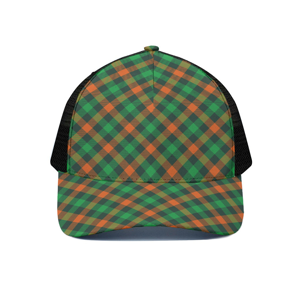 Irish Saint Patrick's Day Plaid Print Black Mesh Trucker Cap