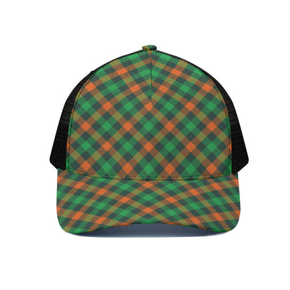 Irish Saint Patrick's Day Plaid Print Black Mesh Trucker Cap