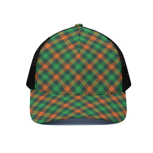 Irish Saint Patrick's Day Plaid Print Black Mesh Trucker Cap
