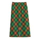 Irish Saint Patrick's Day Plaid Print Cotton Front Slit Maxi Skirt
