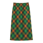 Irish Saint Patrick's Day Plaid Print Cotton Front Slit Maxi Skirt