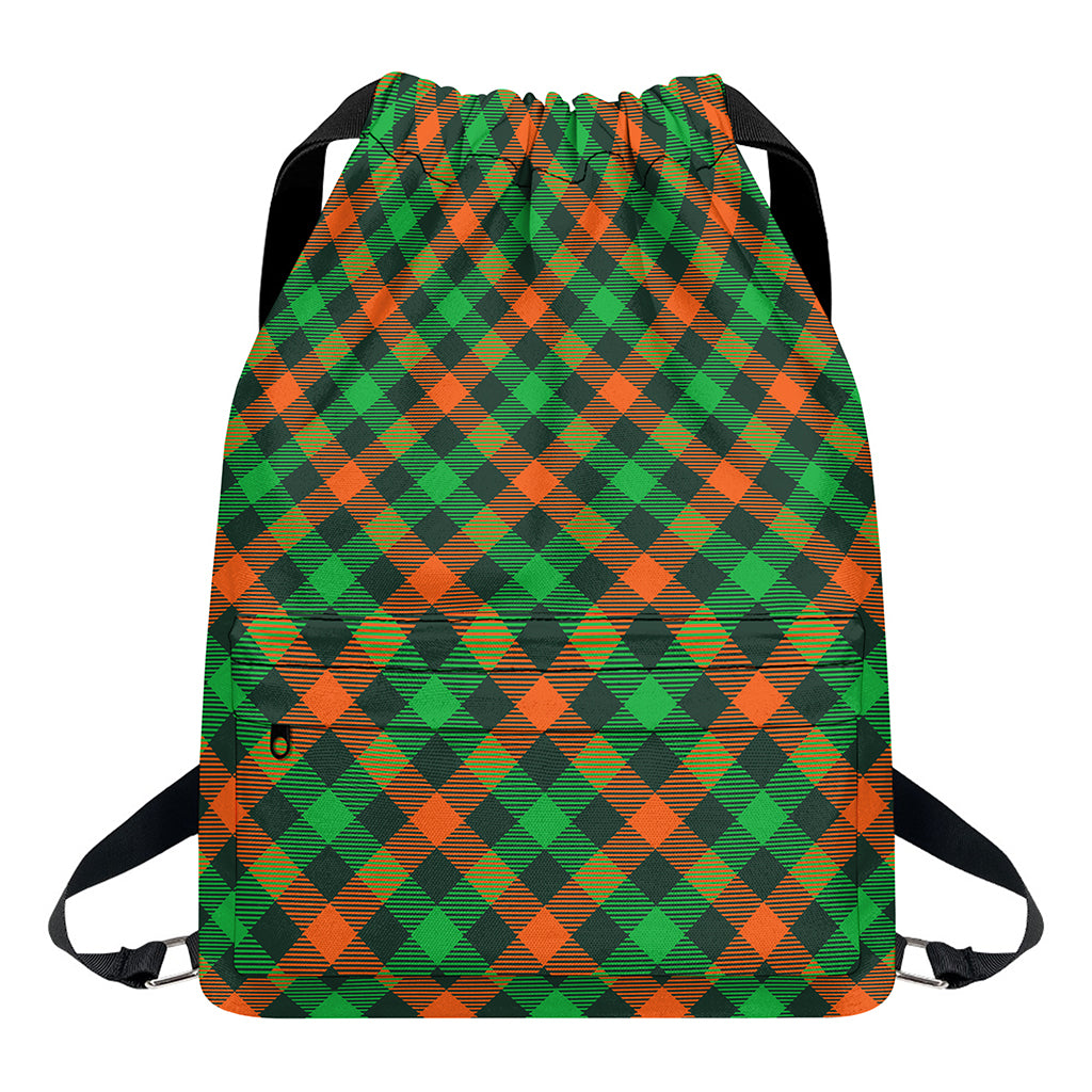 Irish Saint Patrick's Day Plaid Print Drawstring Backpack
