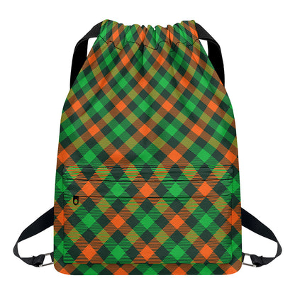 Irish Saint Patrick's Day Plaid Print Drawstring Backpack