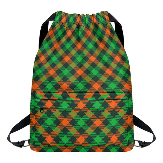 Irish Saint Patrick's Day Plaid Print Drawstring Backpack