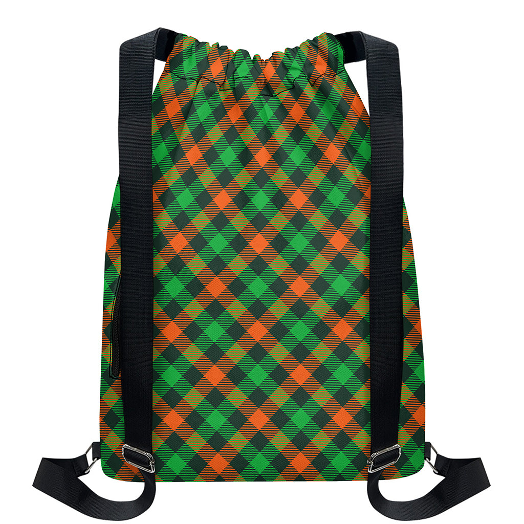 Irish Saint Patrick's Day Plaid Print Drawstring Backpack