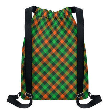 Irish Saint Patrick's Day Plaid Print Drawstring Backpack