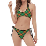Irish Saint Patrick's Day Plaid Print Halter Scoop Tie Side Bikini