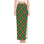 Irish Saint Patrick's Day Plaid Print High Slit Maxi Skirt