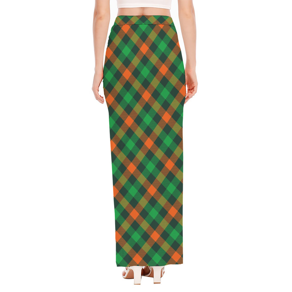 Irish Saint Patrick's Day Plaid Print High Slit Maxi Skirt
