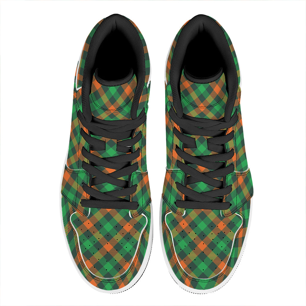 Irish Saint Patrick's Day Plaid Print High Top Leather Sneakers