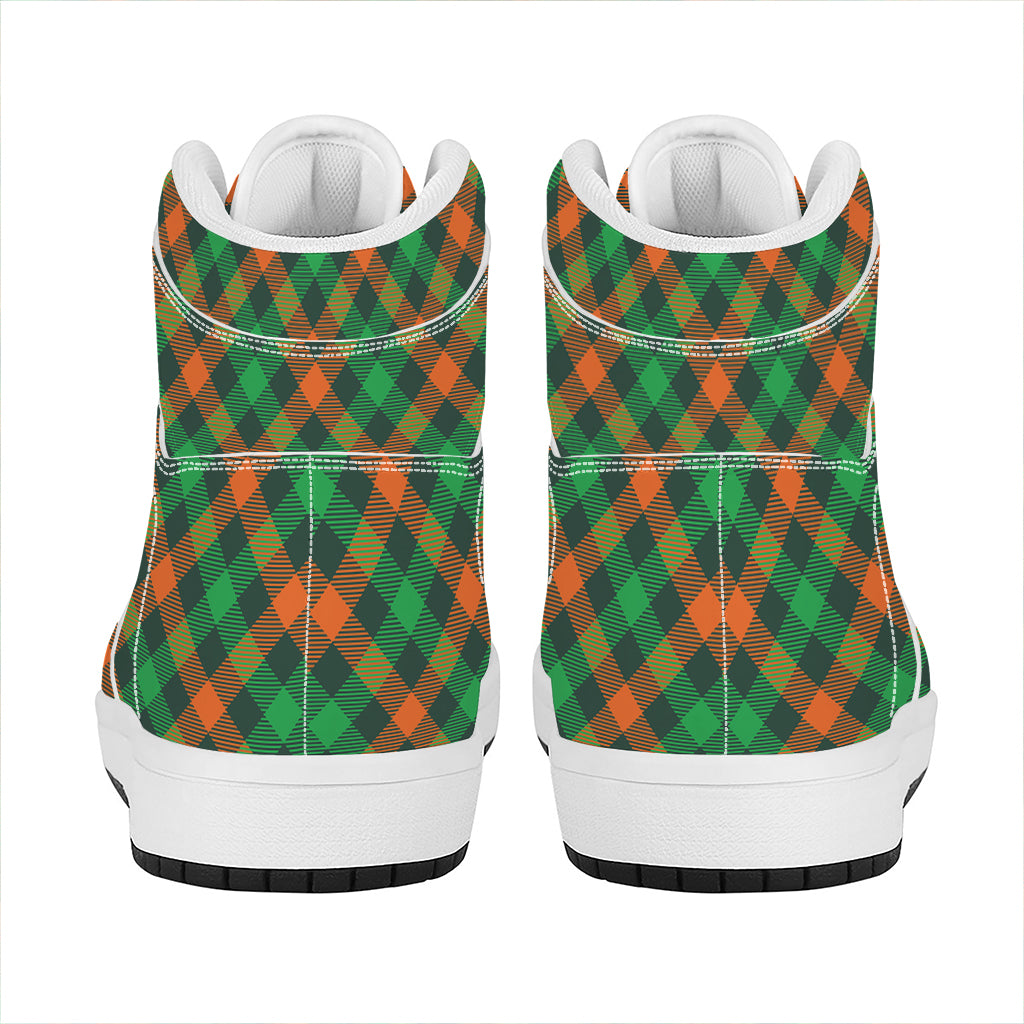 Irish Saint Patrick's Day Plaid Print High Top Leather Sneakers