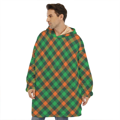 Irish Saint Patrick's Day Plaid Print Hoodie Blanket