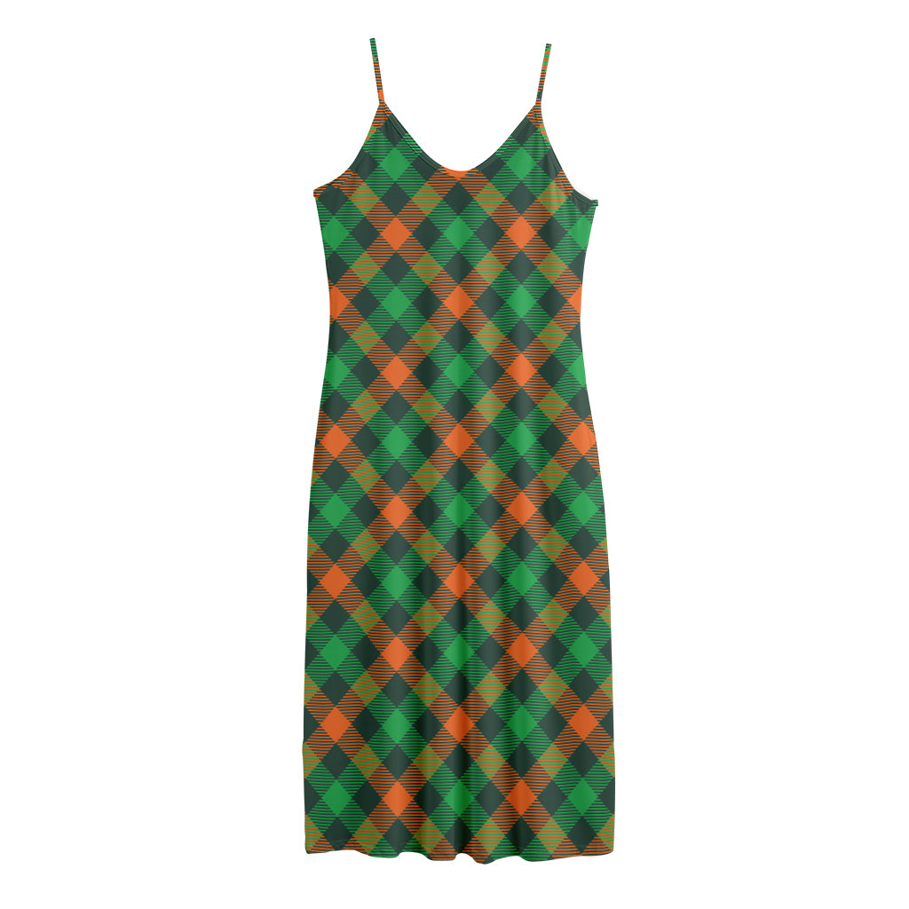 Irish Saint Patrick's Day Plaid Print Jersey Midi Cami Dress