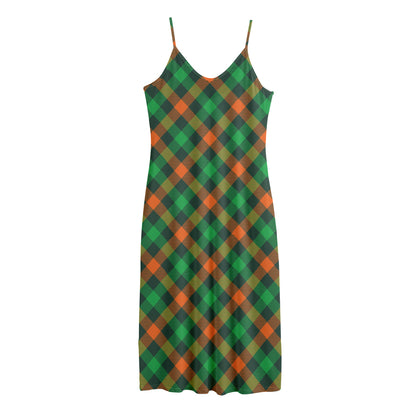 Irish Saint Patrick's Day Plaid Print Jersey Midi Cami Dress