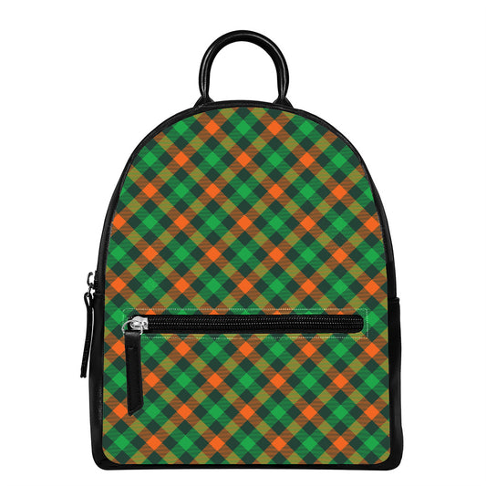 Irish Saint Patrick's Day Plaid Print Leather Backpack