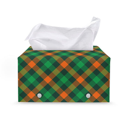 Irish Saint Patrick's Day Plaid Print Leather Tissue Box Cover