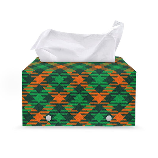 Irish Saint Patrick's Day Plaid Print Leather Tissue Box Cover