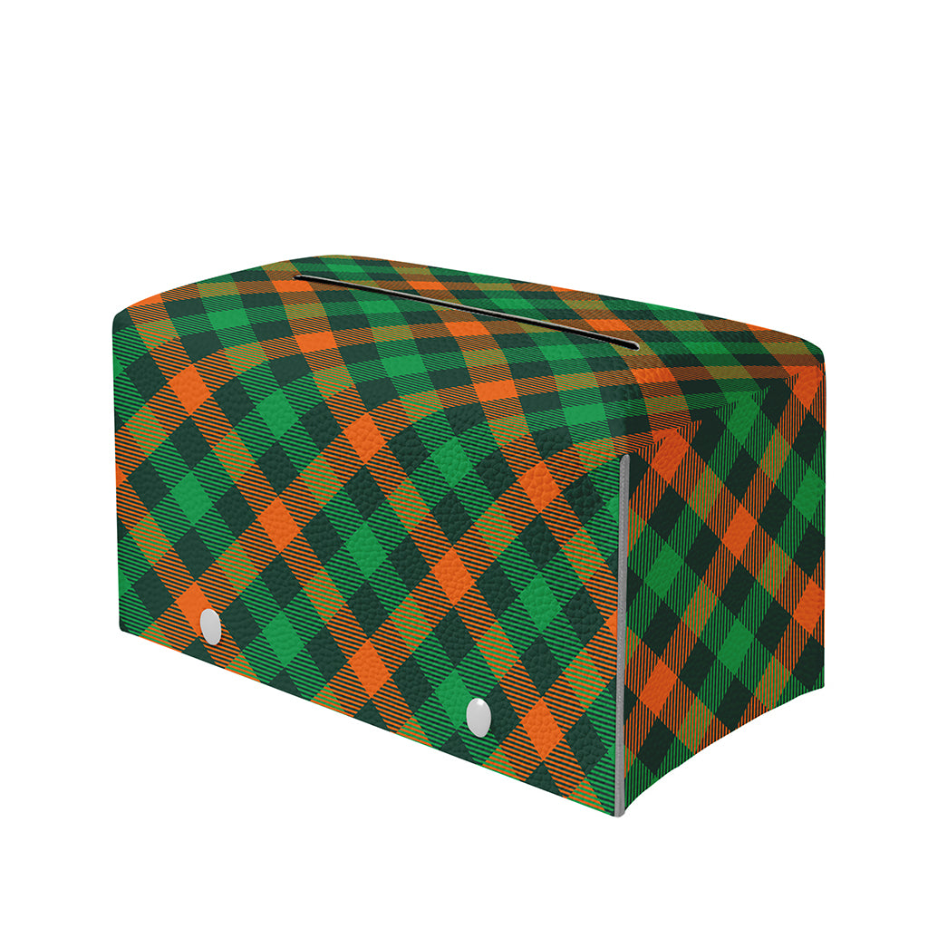 Irish Saint Patrick's Day Plaid Print Leather Tissue Box Cover
