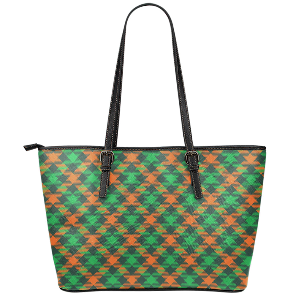 Irish Saint Patrick's Day Plaid Print Leather Tote Bag