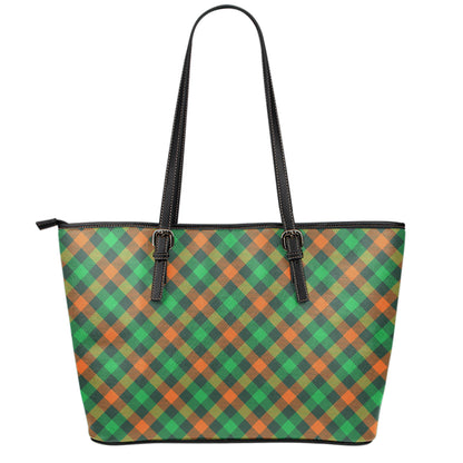 Irish Saint Patrick's Day Plaid Print Leather Tote Bag