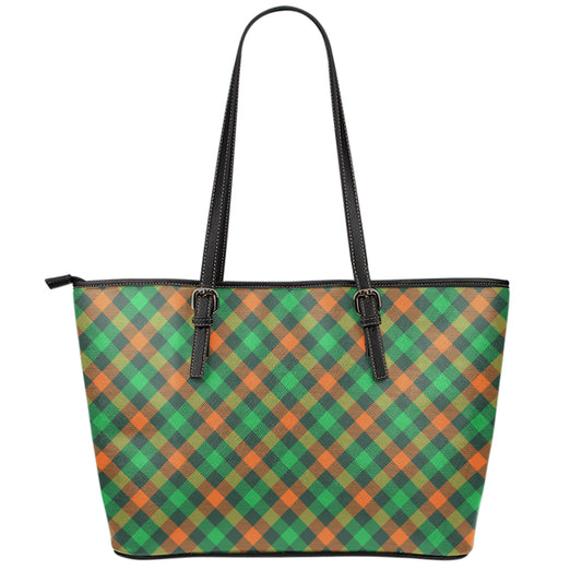 Irish Saint Patrick's Day Plaid Print Leather Tote Bag