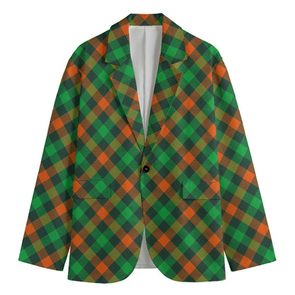 Irish Saint Patrick's Day Plaid Print Men's Cotton Blazer