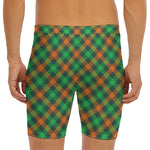 Irish Saint Patrick's Day Plaid Print Men's Long Boxer Briefs