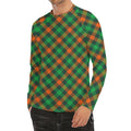 Irish Saint Patrick's Day Plaid Print Men's Long Sleeve Rash Guard
