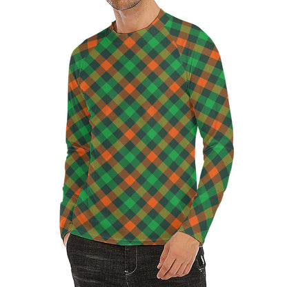 Irish Saint Patrick's Day Plaid Print Men's Long Sleeve Rash Guard