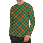 Irish Saint Patrick's Day Plaid Print Men's Long Sleeve Rash Guard