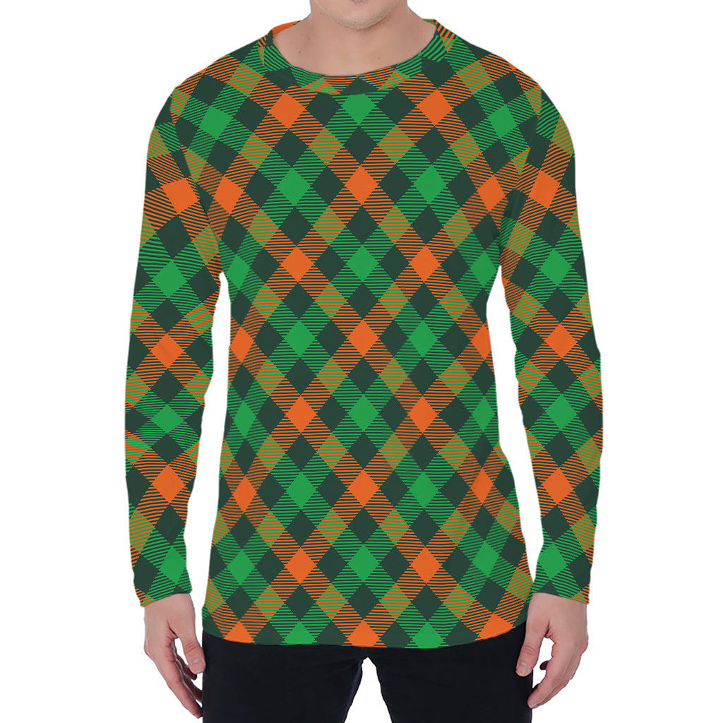 Irish Saint Patrick's Day Plaid Print Men's Long Sleeve T-Shirt