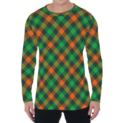 Irish Saint Patrick's Day Plaid Print Men's Long Sleeve T-Shirt